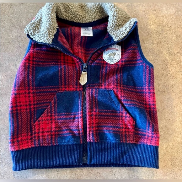 Carters- Red and Blue Plaid Fleece Vest, Size 12M - Picture 2 of 4
